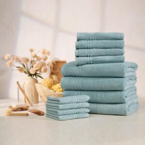 12 Pcs Comfort Spaces Towel Set for Bathroom Luxury Bath Towel Set 4 Hand Towel for Bathroom 4 Washcloth 4 Large Bath White Towel Sets 100% Cotton Quick Dry Towel Zero Twist Soft Lightweight Hotel
