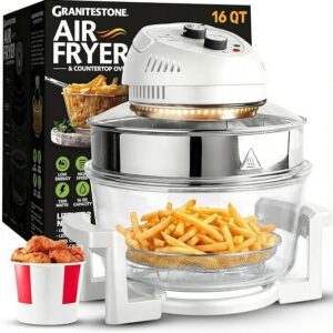 2026 Extra Large Glass 16Qt Air Fryer Non Toxic – Family Sized 4 in 1 Cooker with 3 Cooking Sections, Stainless Steel Racks for French Fries, Chicken, No Preheat, Self Cleaning, Dishwasher Safe